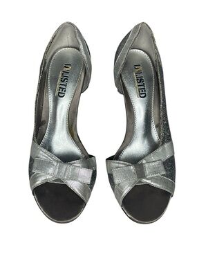 UNLISTED Silver Peep-Toe Heels with Bow Accent